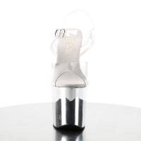 TABOO-708 Pleaser high heels platform ankle strap sandal clear silver chrome