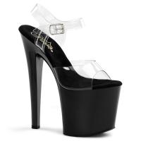 TABOO-708 Pleaser high heels platform ankle strap sandal clear black