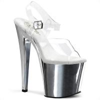 TABOO-708 Pleaser high heels platform ankle strap sandal clear silver chrome