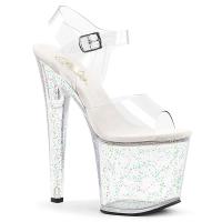 TABOO-708MG Pleaser high heels platform ankle strap sandal transparent mini glitter