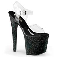 TABOO-708MG Pleaser high heels platform ankle strap sandal clear black mini glitter