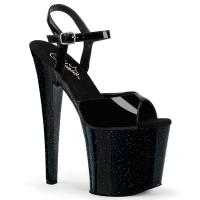 TABOO-709MG Pleaser high heels platform ankle strap sandal black patent mini glitter