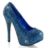 TEEZE-06R Bordello elegant platform high heels blue satin iridescent rhinstones
