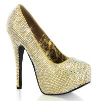 TEEZE-06R Bordello Damen High Heels Plateau Stiletto Pumps gold Satin Strass