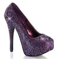 TEEZE-06R Bordello Damen High Heels versteckter Plateau Stiletto Pumps lila Satin Strass