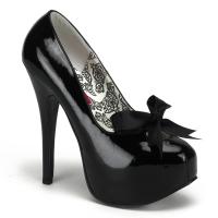 TEEZE-12 Bordello Damen High Heels Schleifen Plateau Stiletto Pumps schwarz Lack