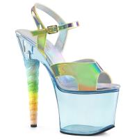 UNICORN-711T Pleaser high heels platform sandal unicorn heel hologram green baby blue tinted