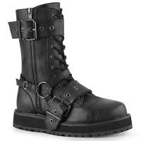 VALOR-220 DemoniaCult vegan lace-up mid-calf plateau boot straps black matte