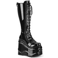 WAVE-200 DemoniaCult platform lace-up knee high boot black patent