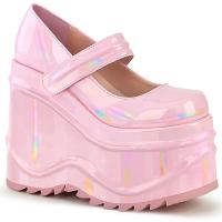 WAVE-32 DemoniaCult Damen Keilplateau Pumps Klettverschluss babypink Hologramm