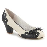 WIGGLE-17 Pin Up Couture Schleifen Pumps Herz Cutout schwarz-creme Lederoptik