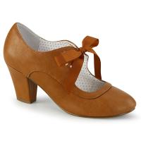 WIGGLE-32 Pin Up Couture mary jane pump ribbon tie heart cutouts caramel matte