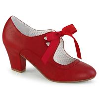 WIGGLE-32 Pin Up Couture mary jane pump ribbon tie heart cutouts red matte