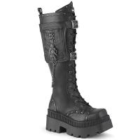 WRATH-205 DemoniaCult vegan platform knee high boot side pocket ring skull hand ornament black matte