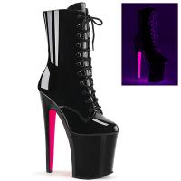 XTREME-1020TT Pleaser High-Heels Plateaustiefeletten schwarz Lack neon hotpink