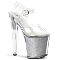 XTREME-808G Pleaser high heels glitter-filled platform ankle strap peep toe sandal clear silver glitter