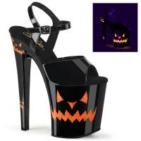 XTREME-809JOL Pleaser vegan ankle strap UV blacklight orange glitter face black patent