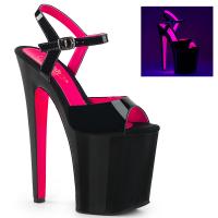 XTREME-809TT Pleaser high heels platform sandal black patent neon uv hotpink