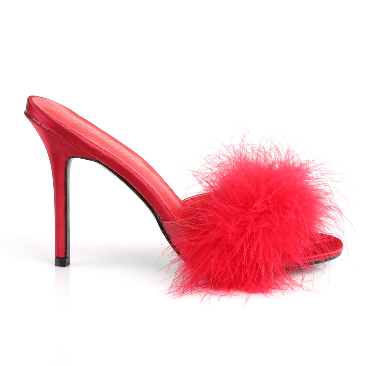 CLASSIQUE-01F Fabulicious high heels peep toe marabou fur slipper red ...