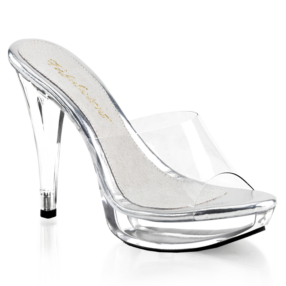 COCKTAIL-501 Pleaser high heels platform slide clear with leather ...
