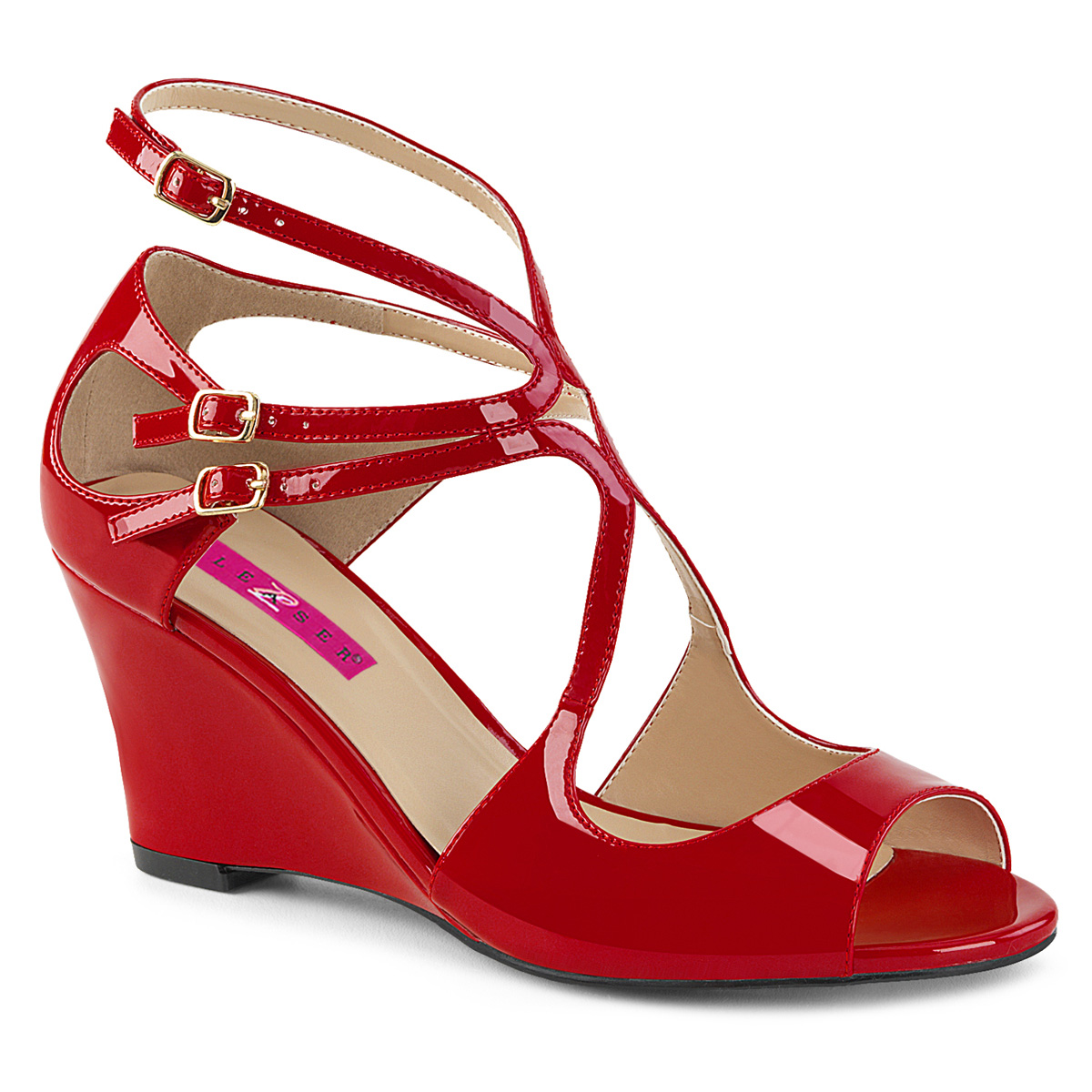 KIMBERLY-04 Pleaser Pink Label ladies strappy sandal wedge heel red ...