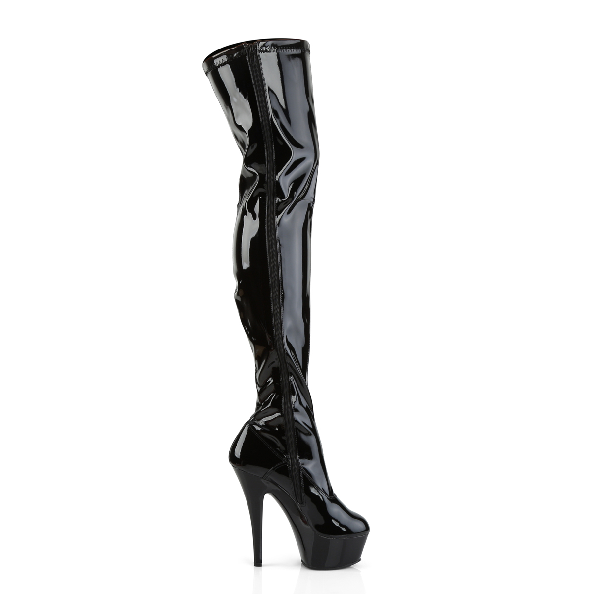 KISS-3000 Pleaser high heels stretch thigh high boots black patent ...