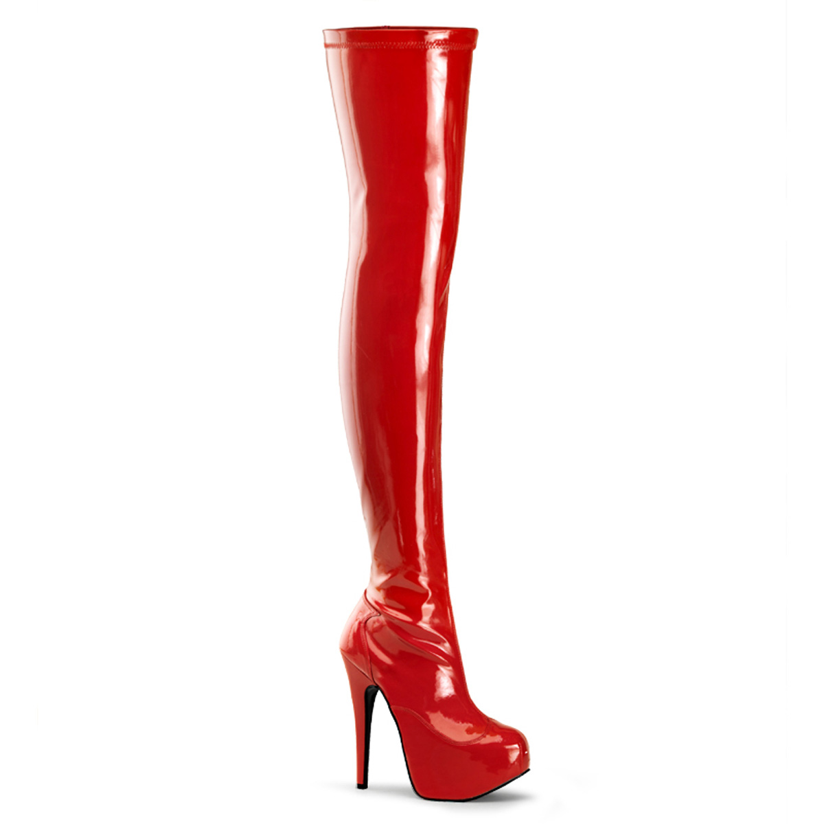 TEEZE-3000 Bordello high heels thigh boot red stretch patent concealed ...