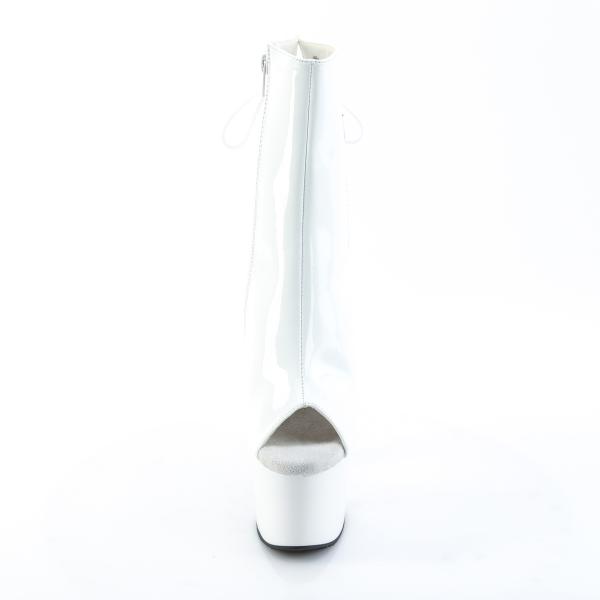 ADORE-1018 Pleaser Damen High-Heels Plateaustiefeletten weiß Lack Fersen- Zehenoffen