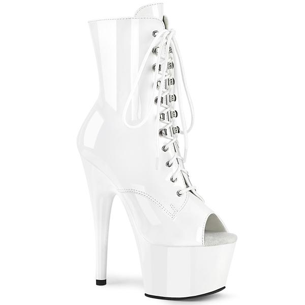 ADORE-1021 Pleaser high heels platform peep toe lace-up ankle boot white patent