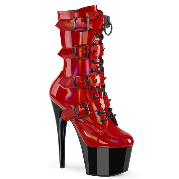 ADORE-1046TT Pleaser High Heels Riemen Plateaustiefeletten rot Holo schwarz Lack