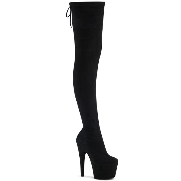 ADORE-3008 Pleaser high heels pull-on thigh high boot stretch black suede