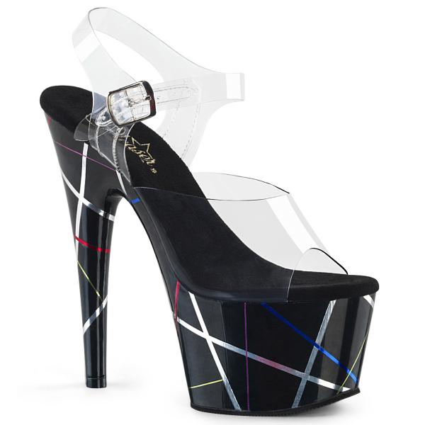 ADORE-708BMC Pleaser High Heels Sandal clear black multicolor foil streamers