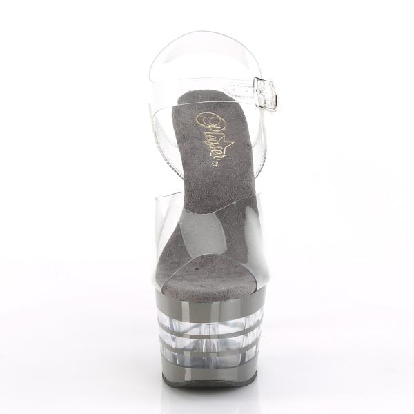 ADORE-708CHLN Pleaser high heels lined platform sandal clear pewter chrome