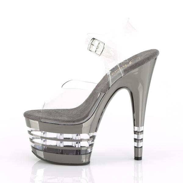 ADORE-708CHLN Pleaser high heels lined platform sandal clear pewter chrome