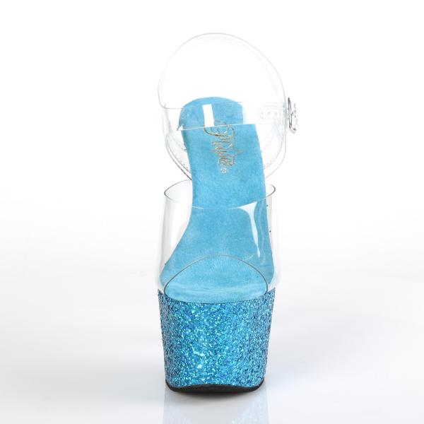 ADORE-708LG Pleaser high heels platform sandal clear aqua holographic multi glitter
