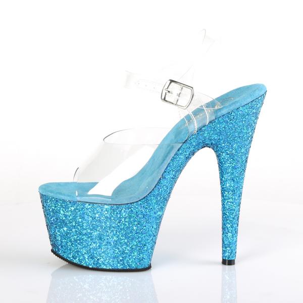 ADORE-708LG Pleaser high heels platform sandal clear aqua holographic multi glitter