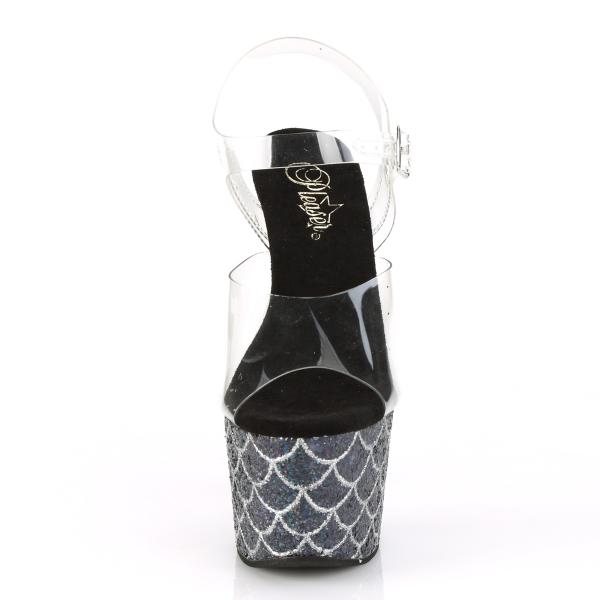 ADORE-708MSLG Pleaser High-Heels Platform Sandal clear black glitter