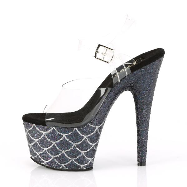 ADORE-708MSLG Pleaser High-Heels Platform Sandal clear black glitter