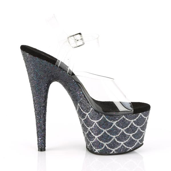 ADORE-708MSLG Pleaser High-Heels Platform Sandal clear black glitter