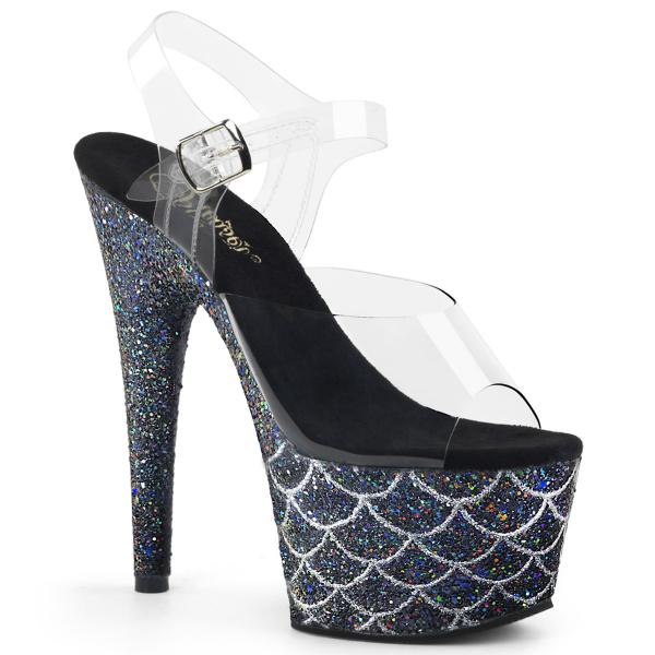 ADORE-708MSLG Pleaser High-Heels Platform Sandal clear black glitter