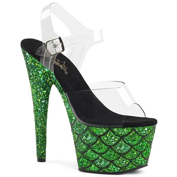 ADORE-708MSLG Pleaser High-Heels Platform Sandal clear green glitter