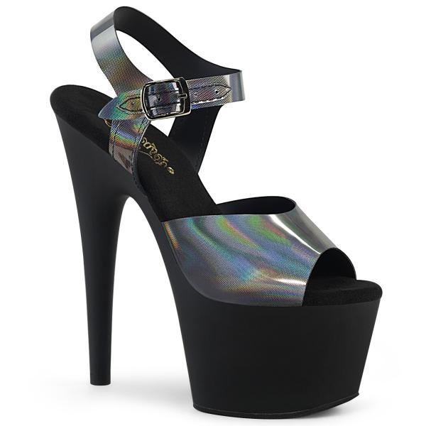 ADORE-708N-DT Pleaser High-Heels Plateausandaletten zinn Hologrammriemchen