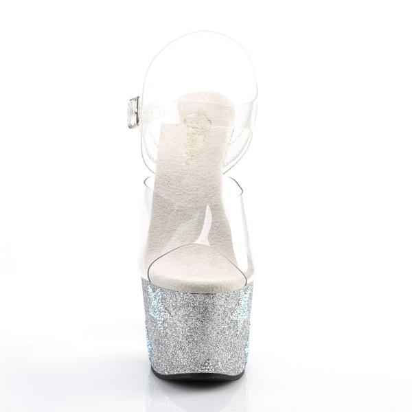 ADORE-708STAR Pleaser High Heels platform sandal clear silver glitter rhinestone stars