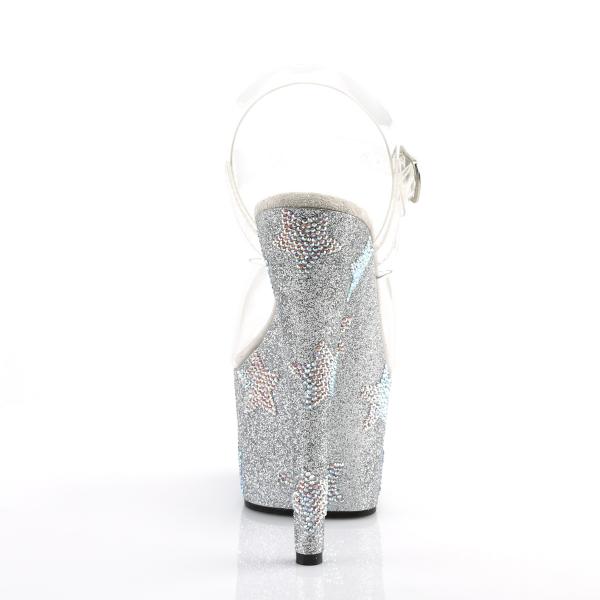 ADORE-708STAR Pleaser High Heels platform sandal clear silver glitter rhinestone stars
