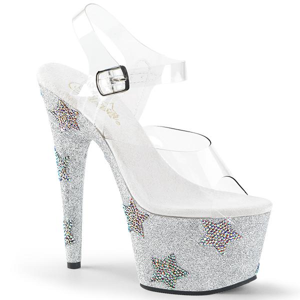 ADORE-708STAR Pleaser High Heels platform sandal clear silver glitter rhinestone stars