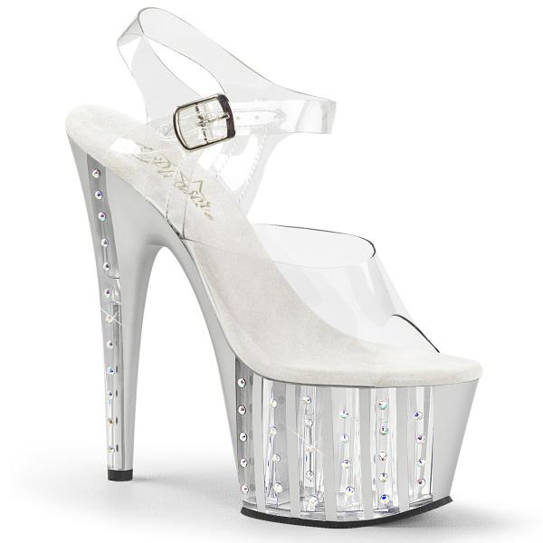ADORE-708VLRS Pleaser High Heels lined platform sandal clear silver matte rhinestone