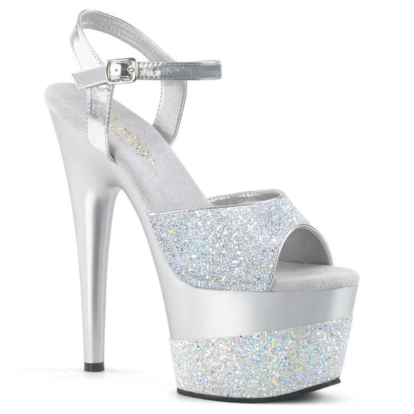 ADORE-709-2G Pleaser High Heels Platform Sandal silver multi glitter