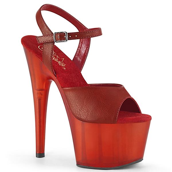 ADORE-709T Pleaser high heels frosted platform ankle strap sandal red vegan leather