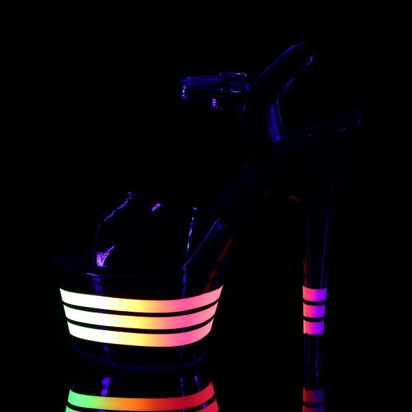 ADORE-709UVLN Pleaser high heels platform ankle strap sandal black uv multicolor lines