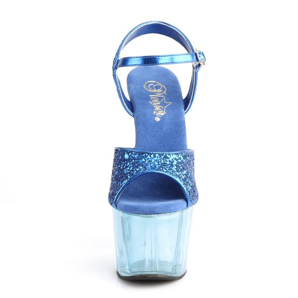 ADORE-710GT Pleaser High-Heels Plateau Sandaletten blau gefärbt Glitter